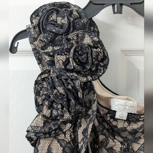 Jessica Simpson Black Lace Rose-Embellished Cocktail Dress